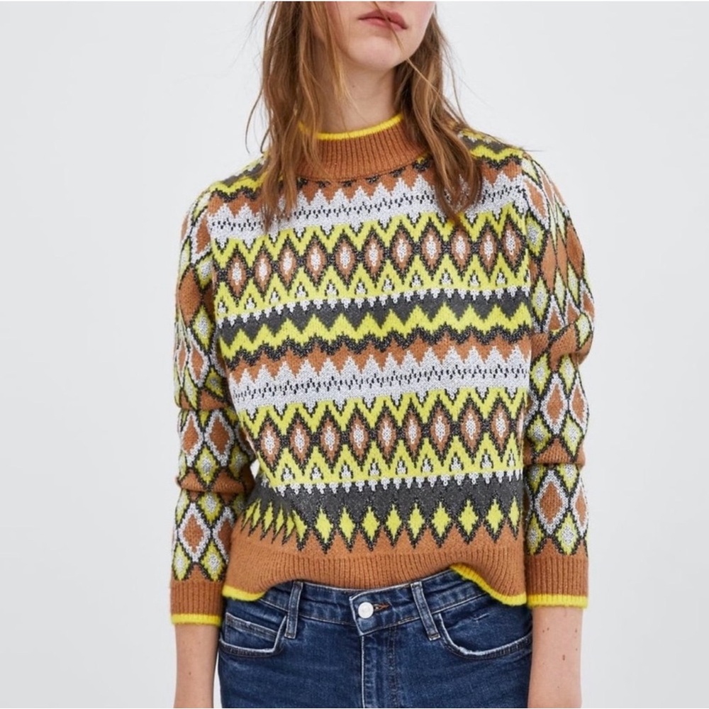 Zara Metallic Argyle Knot Sweater